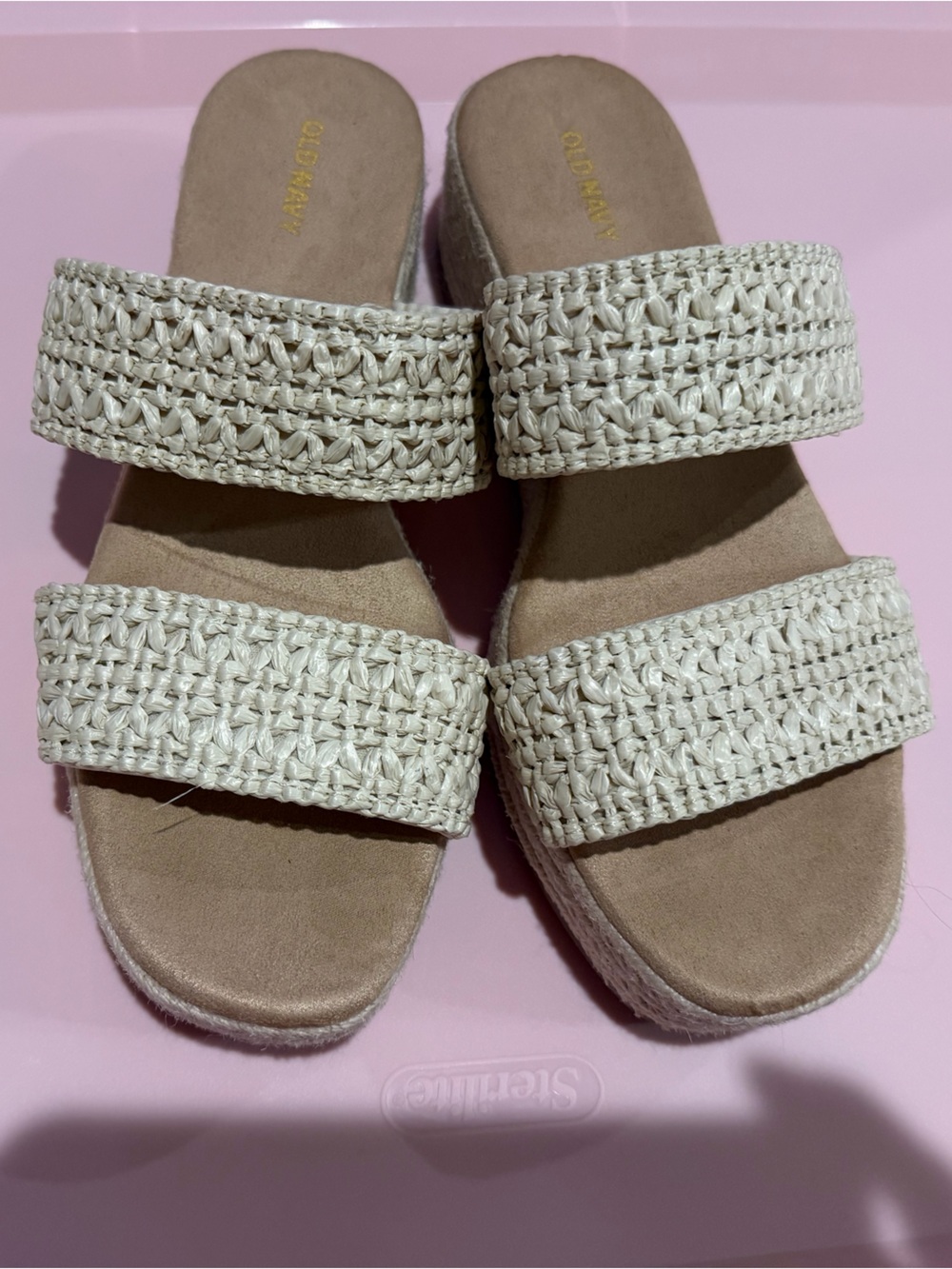 Old Navy Woven Double-Strap Platform Sandal in Cream size 8 - Picture 2 of 6